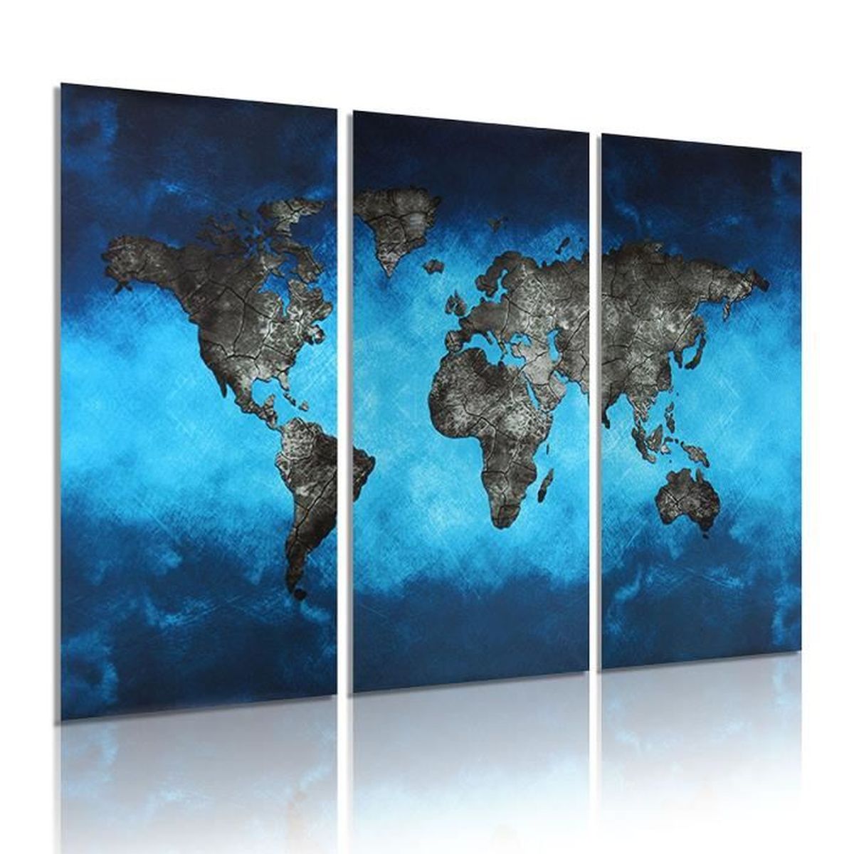 3pcs Tableau Peinture à Lhuile Carte Du Monde Toile Art Moderne Mur Décor