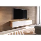 BRAND Meuble TV - Lowboard D- 140 cm effet chêne wotan / Blanc brillant avec LED Banc TV, Table TV Meuble de salon