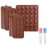 Lot de 5 moules à chocolat - En silicone - Anti-adhésifs - Pour tablettes de chocolats, barre énergétiques et protéinées, glaçons,