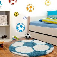 Ayyildiz - Tapis Enfant Football pour Chambre d'enfant Turquoise-Blanc - (120x120 cm ronde)