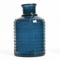 Vase Verre Recyclé 20 x 12 cm Forme Cylindrique Motif Alvéolé En Relief Transparent Bleu Foncé  x 20 cm