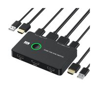 Commutateur KVM 2 Port Box Commutateur Compatible USB et HDMI pour 2 Ordinateurs Partage Clavier Souris Imprimante et un Moniteur