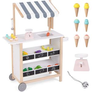 GOPLUS Jouet d'imitation - Marchande - Chariot à Glaces pour Enfants en Bois avec Roues et Accessoires, Vert - Jeux - Jouets