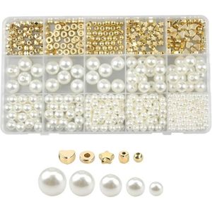 KIT BIJOUX 520 Pièces Perles Pour Bracelet, Rondes Blanche Perles, Perles Intercalaires Métal, Perles Pour Bijoux Pour Fabrication De L'Artisan