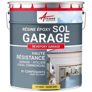 PEINTURE - VERNIS Peinture epoxy garage sol REVEPOXY GARAGE  Jaune zinc ral 1018 - kit 25 Kg (couvre jusqu'à 80m² pour 2 couches)