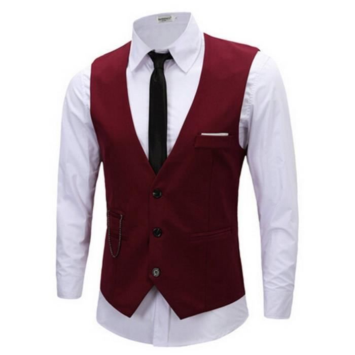 Gilet costume pour Homme - Fashion Men Vest Vin... Vin Rouge - Cdiscount  Prêt-à-Porter