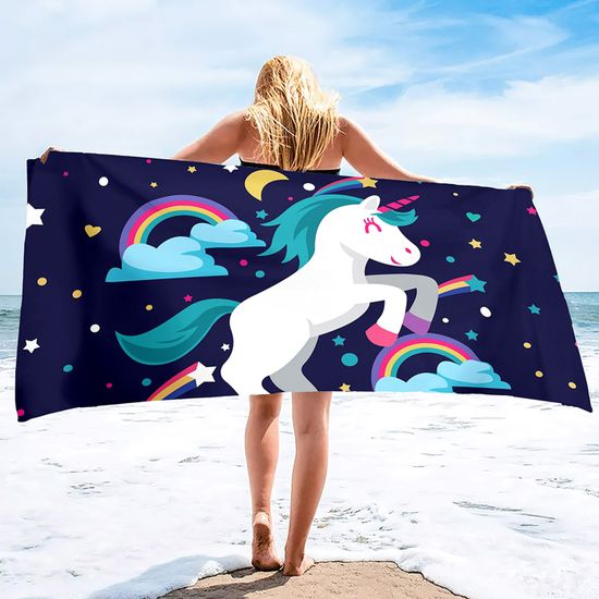 Serviette De Plage Licorne Magique Pour Enfants Filles 75x150cm - Microfibre Douce Et Absorbante, Idéale Pour Plage, Piscine, Natation Et Voyage