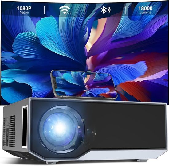 Mini Projecteur 5G WiFi Bluetooth 1080P Full HD AKATUO 12000L - Portable Home Cinéma Avec Zoom 50% Et Haut-Parleurs HiFi
