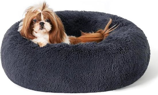 Panier Pour Chien En Forme De Beignet - Anti-anxiété, Doux, Fond Antidérapant, Lavable, 60 Cm Gris Foncé