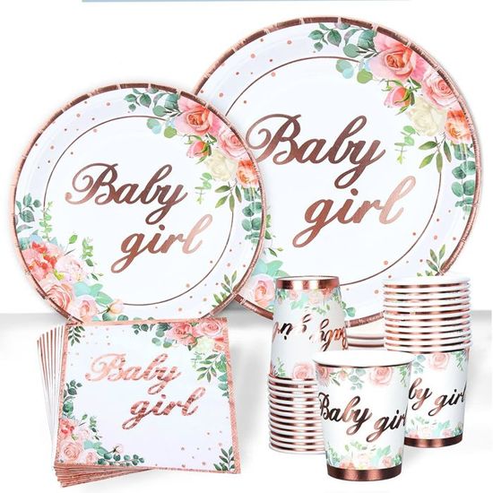 Vaisselle Jetable Baby Shower Filles, 96 Vaisselle Fête Or Rose Avec