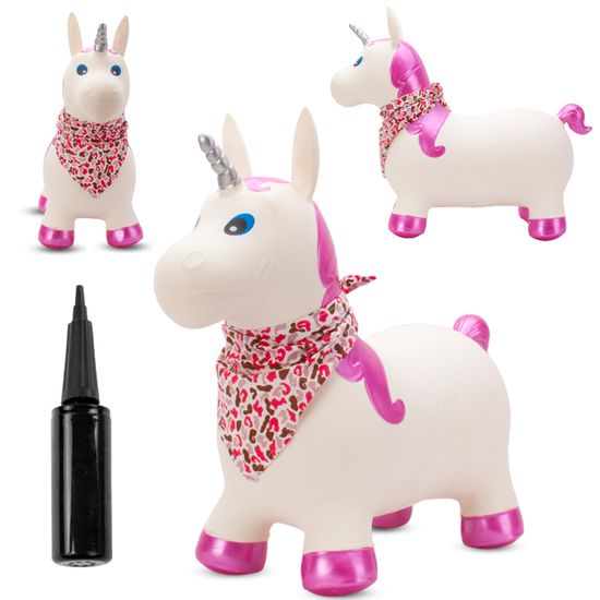 Animal sauteur gonflable - Jouet à sauter - Licorne blanc/rose, bandana - de 12 mois - caoutchouc de haute qualité - pompe incluse - Jeux - Jouets Animal sauteur gonflable - Jouet à sauter - Licorne blanc/rose, bandana - de 12 mois - caoutchouc de haute qualité - pompe incluse - Jeux - Jouets