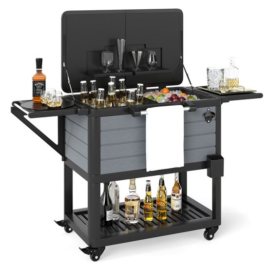 Chariot Isothermique 91 L Avec Roulettes - Réfrigérateur Mobile Jardin, BBQ, Piscine, Ouvre-bouteille Inclus