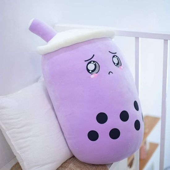 Oreiller Peluche Bubble Tea 50 Cm - Boba Snimal Doux - Rose, Vert Ou Marron