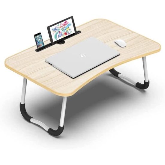 Costway Table De Lit Pliable 53 X 33 Cm, Plateau De Lit En Bambou Avec Pieds Réglables Et Plateau Inclinable, Support D'ordinateur Portable Avec Tiroir Et Trous D'aération, Naturel