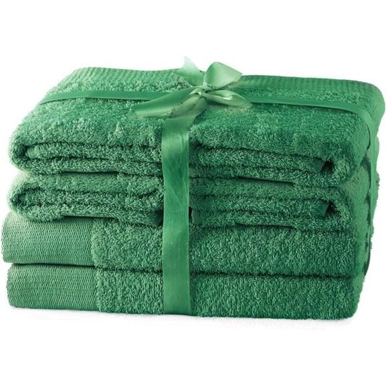 Lot De 4 Serviettes De Toilette 100% Coton Égyptien Super Absorbantes 50x80 Cm - Turquoise