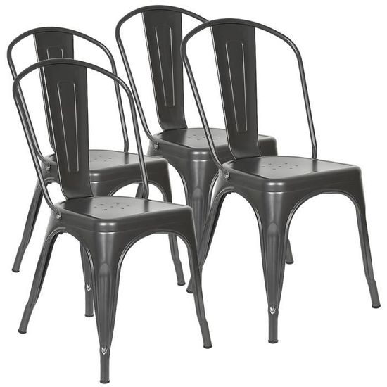 Chaise Design industriel LIX Gris Agileki - Lot de 4 - Acier - 43 x 85 x 46 cm
