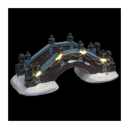 Feeric Lights et Christmas - Accessoire Village Pont Lumineux 4 LED Assorti - Pont en Pierre avec Statuette
