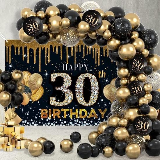 Deco Anniversaire 30 Ans Homme, 30 Ans Décoration De Fête Anniversaire Or Noir Homme, Ballon