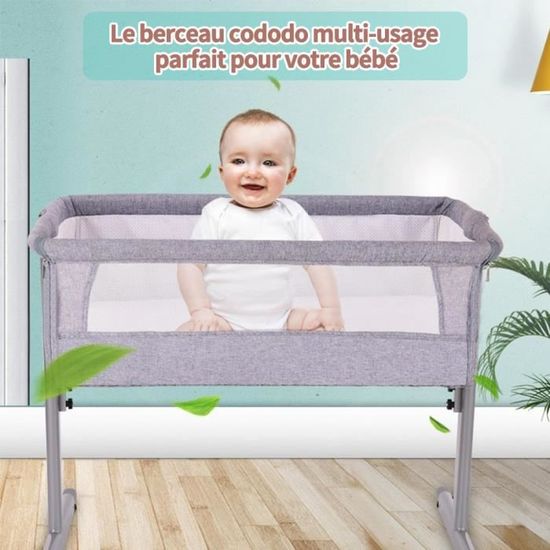Lit Bébé 3 Hauteurs Matelas Inclus Lit Cododo SINBIDE Bébé - 3 Hauteurs Réglables - Pliable - 0-24 Mois Cododo Côtés Filet Respirant
