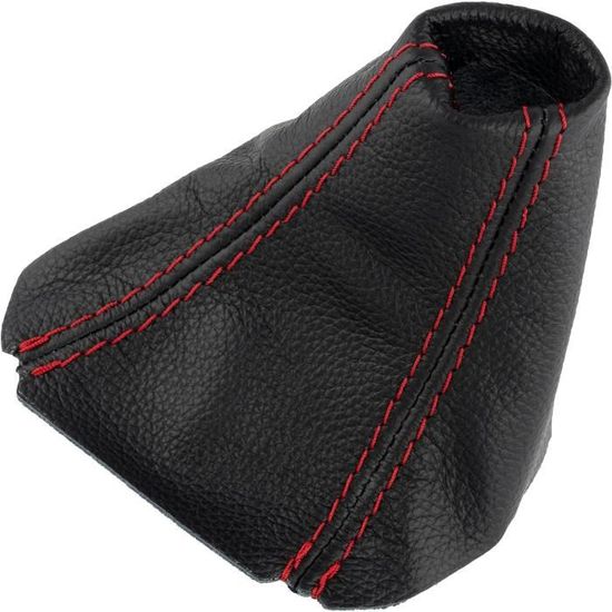 Soufflet Levier Vitesse Cuir Véritable Noir Coutures Rouges - Fiat 500 2007-2016 Boîte Manuelle