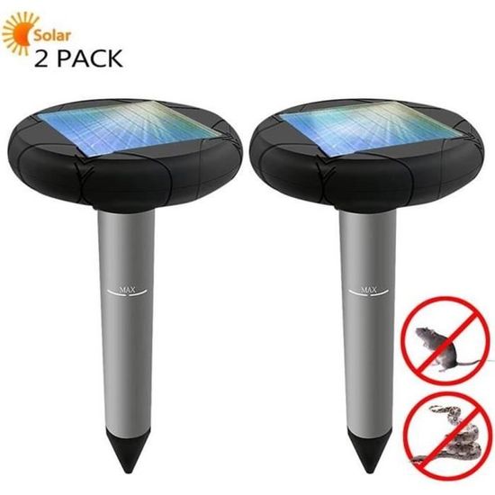 Répulsif Taupe Solaire à Vibrations – Lot De 2 – Éloigne Taupes, Campagnols, Serpents – IP65