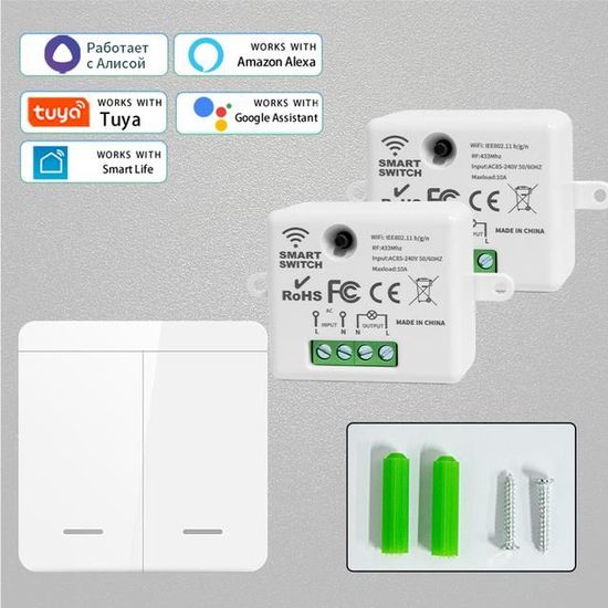 Module Interrupteur Intelligent GERUI - Wi-Fi/Bluetooth, Compatible Alexa Et Google Home, Sans Hub