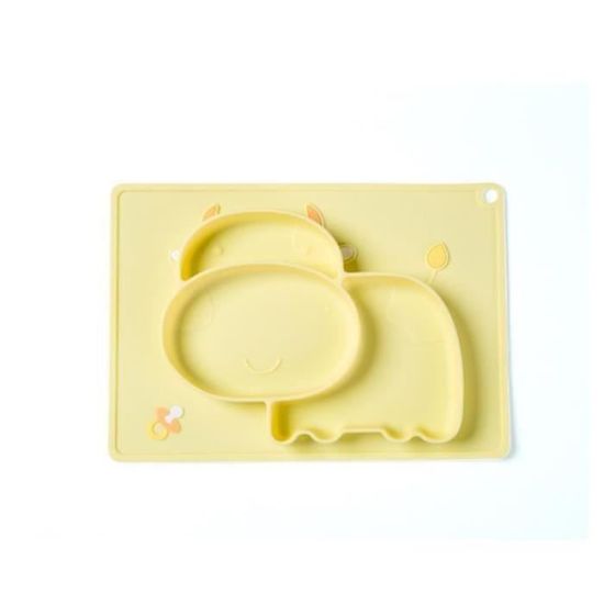 Assiette Ventouse Bébé Novos En Silicone - Set De Table Anti-dérapant Avec Compartiments - Gris