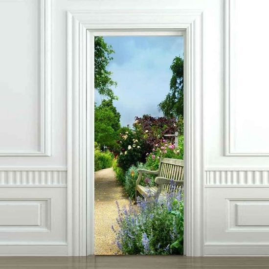 Autocollant Porte 3D Escaliers Blancs - Sticker Trompe-l'Œil 77x200 Cm - Amovible, Facile à Poser - Décoration Murale