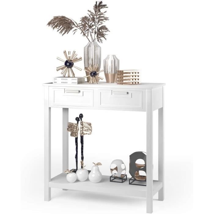 COSTWAY Table de Console avec 2 Tiroirs Table d’Appoint avec Pieds en Bois d’Acacia Meuble d'Entrée pour Salon, Chambre,Couloir