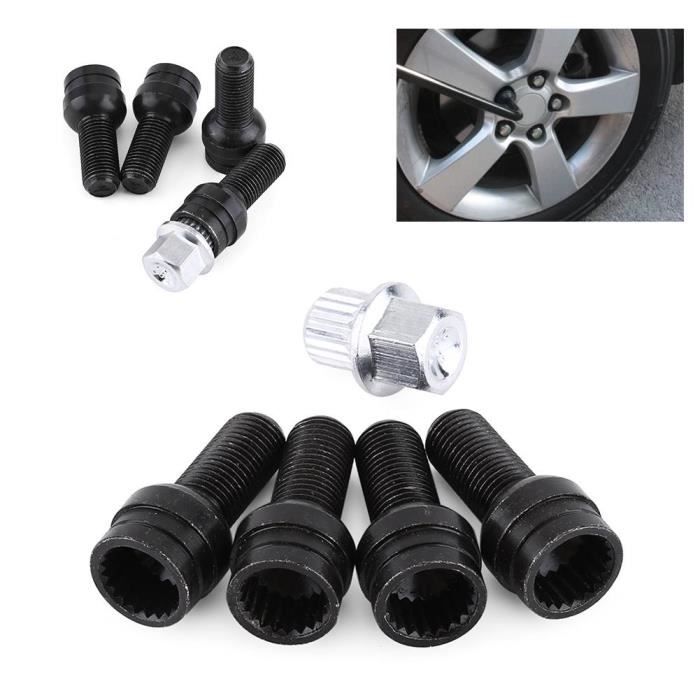 MEIHE 14 * 1,5 MM Boulon de roue et écrou de cadenas avec clé pour Audi Golf Jetta en acier noir