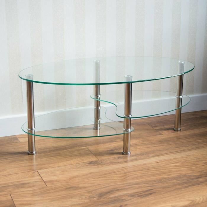 LAIZERE° Table basse blanc en verre trempé oval
