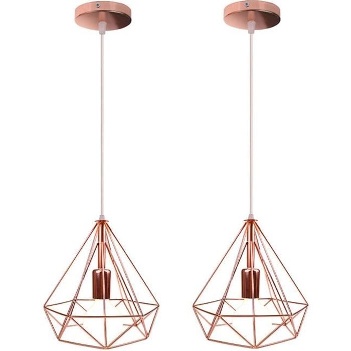 MOGOD 2 Pièces Lustre Or Rose Suspension Filaire Cage en Fer Moderne