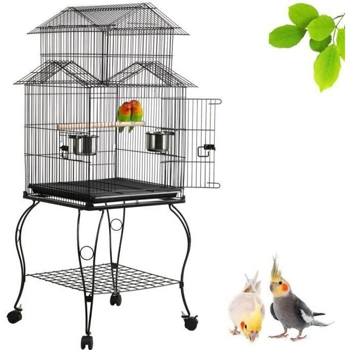 Cage oiseaux sur Roulettes Perruche Perroquet Canari Calopsitte Conure Pinson Inséparable Exterieur 59 x 59 x 139,5 cm