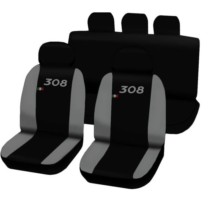 Housses de siège deux colorés pour Peugeot 308 - noir gris clair
