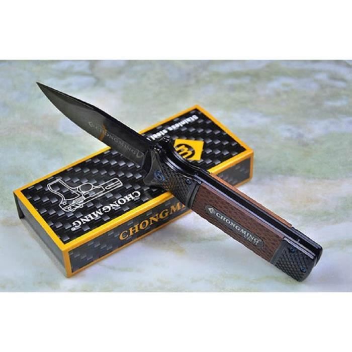 Couteau de Poche CHONGMING Lame Acier Style Titane 9,5 cm Manche Acier/Résine 12 cm
