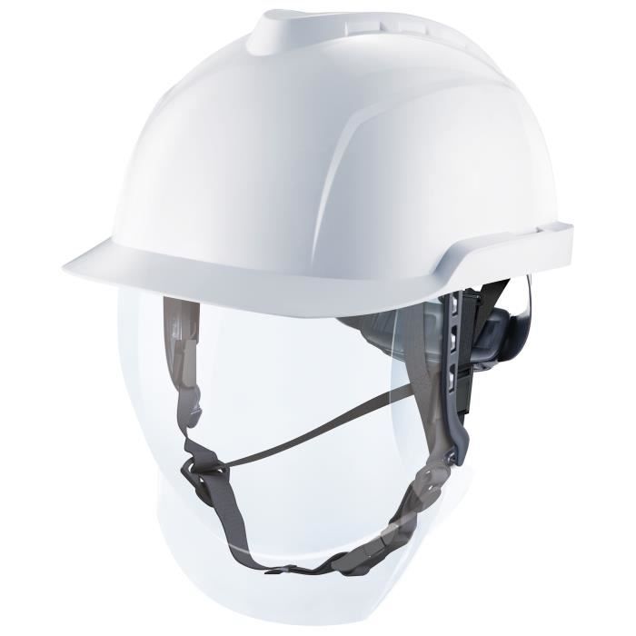 Casque de sécurité électricien V-Gard® 950 avec écran intégré et coiffe Fas-Trac III blanc MSA GVF1A-80A0000-000