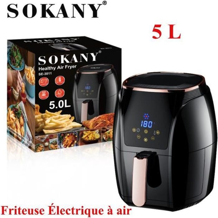 1500 W Friteuse Électrique à air 0% BPA avec Ecran Tactile - Taille familiale de 5 L - Friteuse sans huile avec 7 modes - Noir