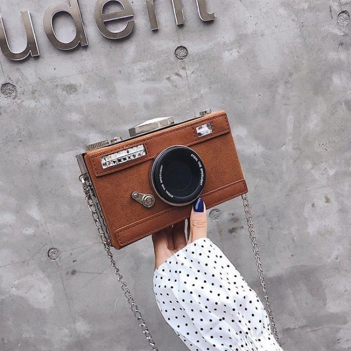 Café -Pochette en Nubuck pour femmes, sac à bandoulière en forme d'appareil photo, Design personnalisé, Mini sacoche pour dames