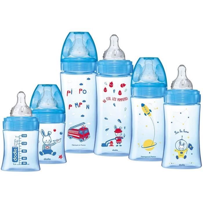 DODIE Kit de 6 Biberons Anti-Coliques Initiation+ Bleu