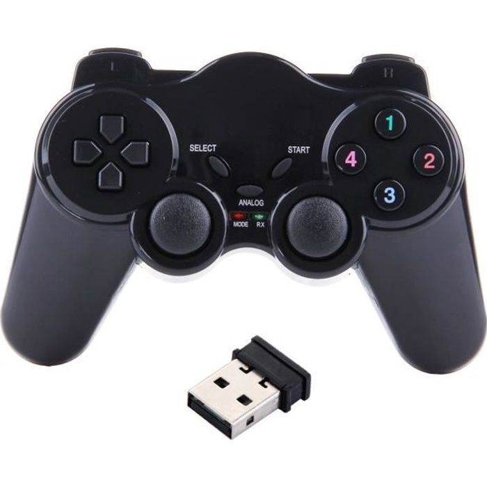 Manette pour PC, sans fil, 2,4 GHz avec double vibration et récepteur USB 2.0, distance de fonctionnement: 10 m (noir)