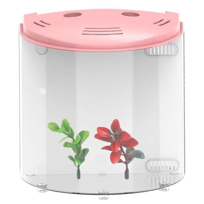 NEUFU 5L Mini Aquarium LED Acrylique 180° Rose