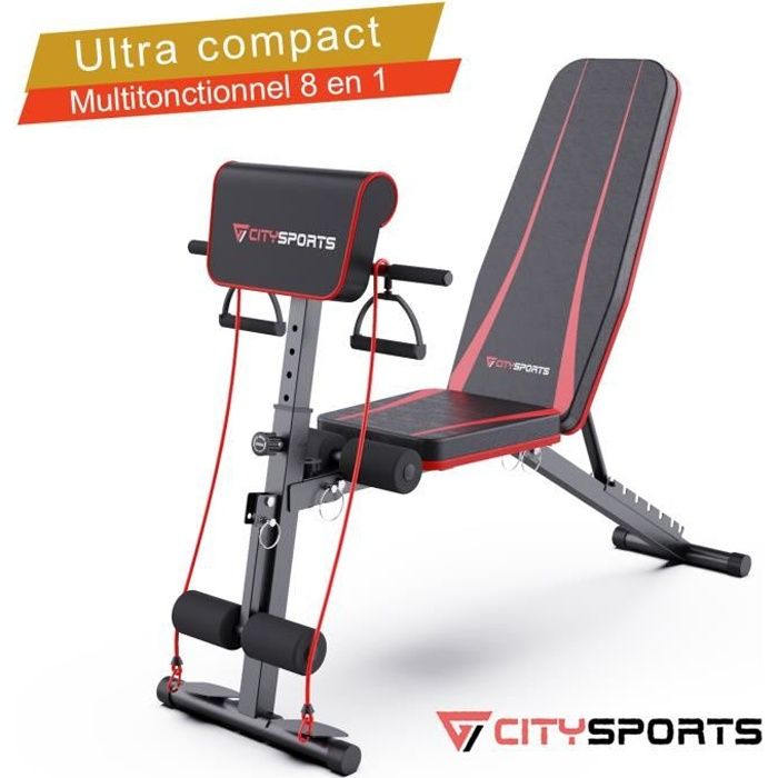 CITYSPORTS Banc de Musculation Pliable Multifonction Tout-en-1 avec 7 Positions Ajustables & 2 sangles d'entraînement à Domicile