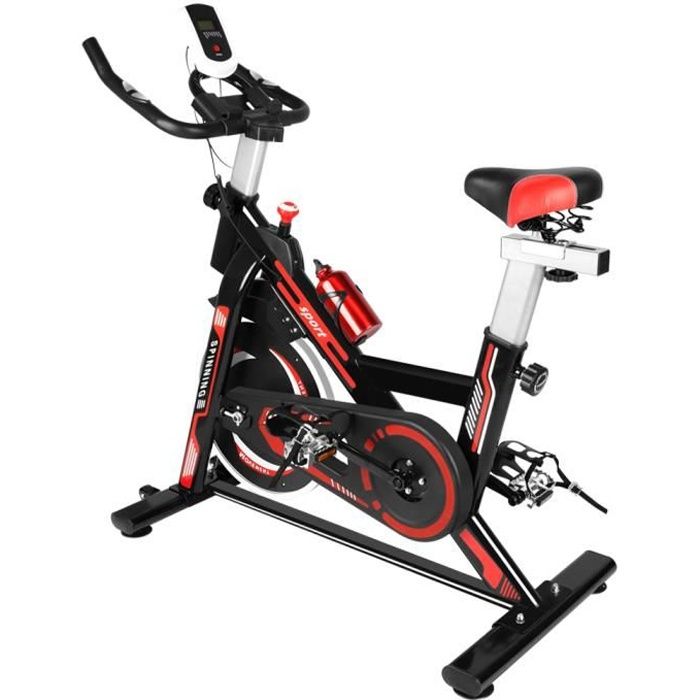 BIGZZIA Vélo d'appartement - Niveaux de résistance réglables - d'Intérieur Cardio - Noir et Rouge