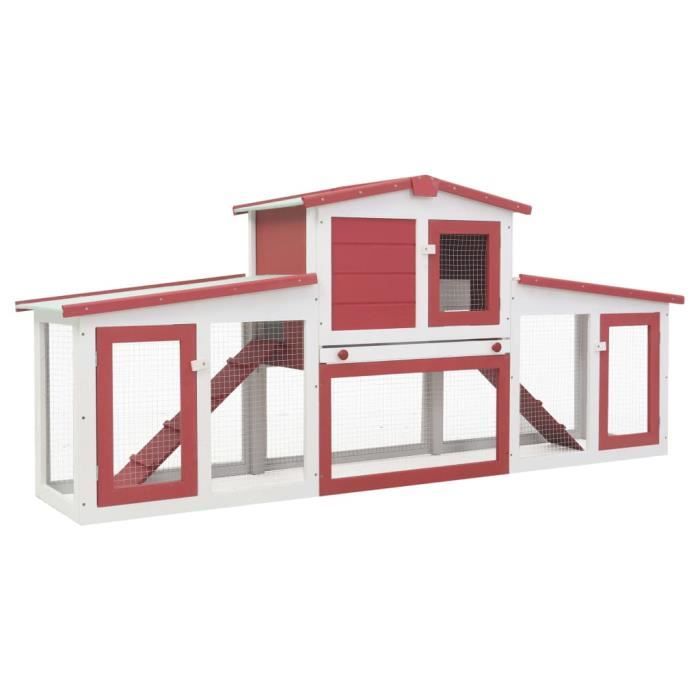 WON-Clapier large d'extérieur Rouge et blanc 204x45x85 cm Bois