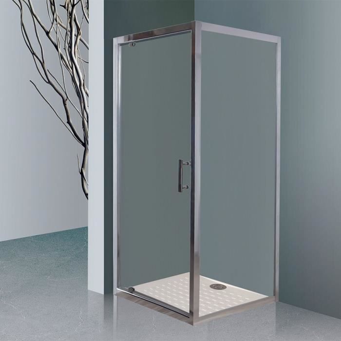 CREAZUR Porte de douche accès d'angle pivotante + paroi fixe Nerina - 80 x 190 cm - Verre trempé 6 mm
