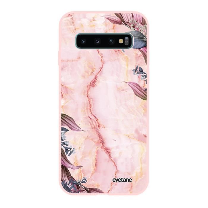 Coque pour Samsung Galaxy S10 Silicone Liquide Douce rose pâle Marbre Fleurs Ecriture Tendance et Design Evetane