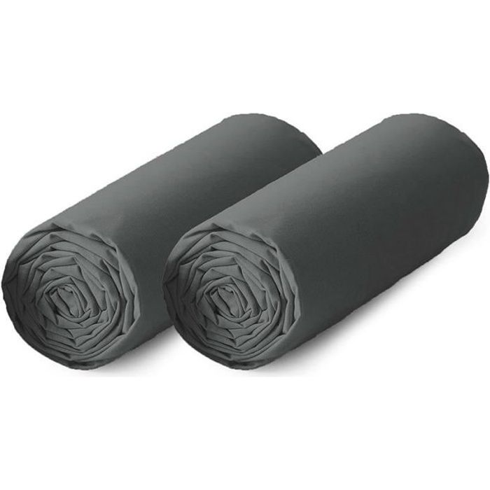 TODAY Lot de 2 draps housse 100% coton - 140x190 cm - Gris anthracite TODAY