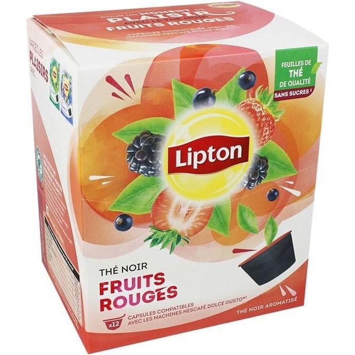 LOT DE 3 - LIPTON thé noir aux fruits rouges Compatible Dolce Gusto - 12 Capsules