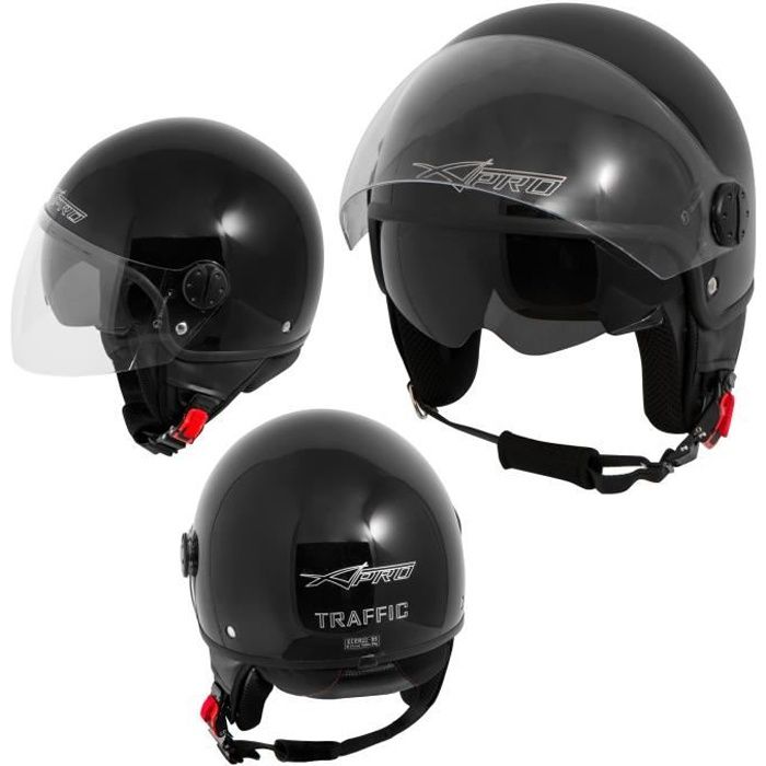 Casque Moto Scooter Jet Double Visiere pare-soleil ECE 22 Noir XS