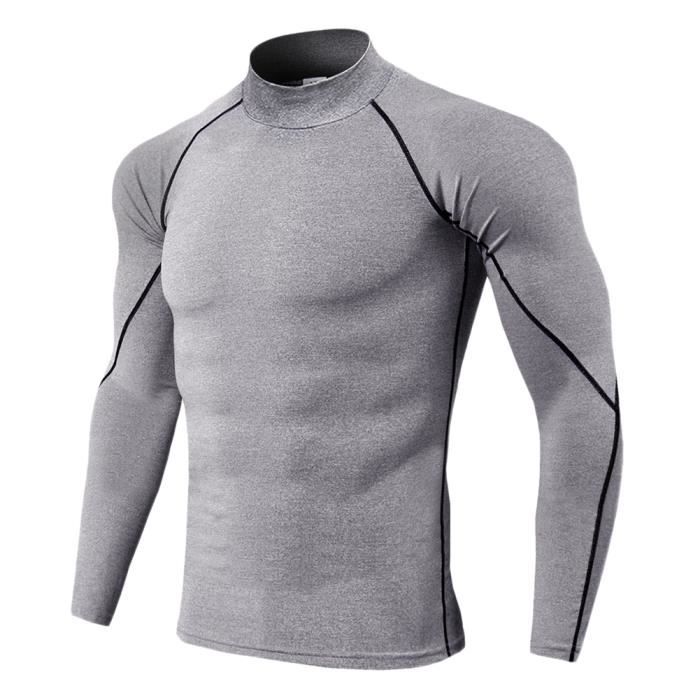 Maillot Compression À Manches Longues Pour Homme Tee Shirt De Sport Séchage Rapide Baselayer Haut Gris 2 M